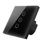 Intrerupator Smart Touch Techstar® V2, Wireless 2.4GHz, Dimmer, Sticla Securizata, Design Modern, Iluminare LED, 1 Faza, cu NUL, Negru, Techstar