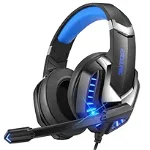 Casti gaming ERXUNG J30, negre cu leduri albastre, cu mufa jack de 3,5 mm, sunet stereo, reducerea zgomotului de fond, pentru PC Laptop, Mac, PS4, PS5, Xbox One