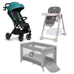 Pachet complet pentru calatorii, Carucior sport Cloe, Din aluminiu, Pana la 22 kg + Scaun masa, Zanna, Reglabil, 4 pozitii + Patut pliant, Stefi, Cu un nivel, Saltea pliabila, Gri, Lionelo_SP