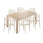 Set restaurant CULINARO AKSI, masa 90x150x75cm culoare cappuccino, 6 scaune 54,5x45,3xH84,6cm polipropilena/fibra sticla culoare bej, Culinaro