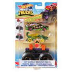 Camion Monster Truck cu Masinute Verde si Negru, Hot Wheels, 