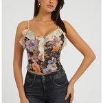 GUESS JEANS, Top crop de plasa cu imprimeu floral, Multicolor, XS