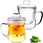 Set 2 ceainice cu infuzor din sticla si capac, Quasar & Co.®, Tee for one, termorezistente, sticla, 350 ml, transparent