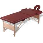 Masă masaj pliabilă, 2 zone, roșu, cadru de lemn