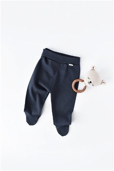 Pantaloni cu botosei - bumbac organic bleumarin (marime: 6-9 luni), BabyJem