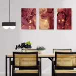 Set 3 tablouri abstract imitatie marmura roz auriu - Dimensiune multicanvas: 3 tablouri 80x120 cm, 