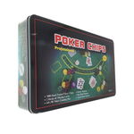 Set Poker cu 300 jetoane, 2 seturi de carti de joc si accesorii, in cutie de metal, 