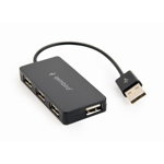 HUB extern GEMBIRD, porturi USB: USB 2.0 x 4, conectare prin USB 2.0, cablu 0.15 m, Negru, Gembird
