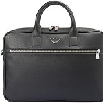 Emporio Armani Black Faux Leather Briefcase Culoarea Black