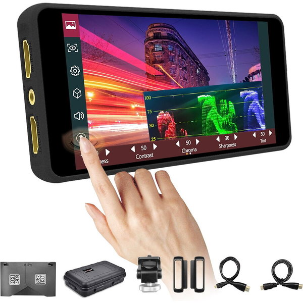 Monitor profesional pentru camera DSLR Portkeys PT5 II, Ecran 5inch Full HD, 3D LUT, Touchscreen, 500nits, 7W (Negru), Portkeys