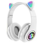 Casti wireless over-ear B39 New, Bluetooth 5.0, Microfon, Urechi Pisica iluminate RGB, Alb, NYTRO