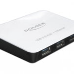 Hub USB 3.0 3 Porturi + 1 Port Gigabit LAN 10/100/1000, Delock 62431, Delock