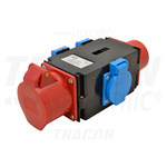 Distribuitor industrial cu fisa, multifunctional TICS-1605 16A, IN/OUT 3P+N+E 6h, OUT 3x2P+E (Schuko), IP44, Tracon