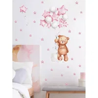 Sticker Perete Autocolant Ursulet, Baloane si Stelute Roz 90x30 cm, Inovius