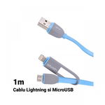 Cablu Lightning si MicroUSB Devia Speed 2 in 1 Blue (sincronizare si incarcare)