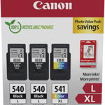 Pachet Cartuse Inkjet Canon PG-540L x2 / CL-541XL 2 x 11ml Black + 15ml Color + 50 coli hartie foto, Canon