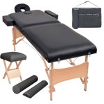vidaXL Set taburet și masă masaj pliabile 2 zone, 10 cm grosime, negru, vidaXL