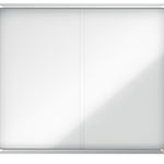 Avizier NOBO Premium Plus, interior, otel emailat, 15x A4, geam glisant si cheie, magnetic, alb, Nobo