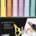 Set 6 carioci. Brush Pens. Pastel black edition, -