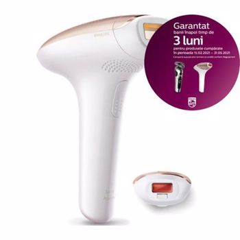 Epilator Philips Lumea SC1997/00, 250.000 impulsuri, senzor piele, accesoriu corp si fata, utilizare cu fir, husa, Roz/Alb