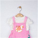 Set rochita din muselina cu tricou cu bulinute pentru fetite, tongs baby (culoare: roz, marime: 3-6 luni)