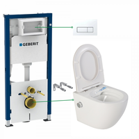 Set vas wc suspendat cu functie bideu si baterie crom Foglia Oslo, rezervor wc incastrat si clapeta alb alpin, Geberit Delta 51, Foglia x Geberit