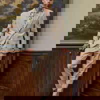 Reserved - Cămașă slim fit cu adaos de in - bej, Reserved