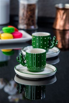 Set cești de cafea, Verde, 5.5x8x5.5 cm, Doreline
