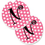 Caroline`s Treasures Litera N Monograma - Pink Black Polka Dots Set de 2 Cupa Titular Car Coasters Roz Large, 