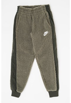 Nike, Pantaloni de trening din material teddy Winterized, Kaki