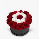 Cutie cu 23 trandafiri rosii si albi criogenati Cutie cu 23 trandafiri rosii si albi criogentai - Standard, Floria