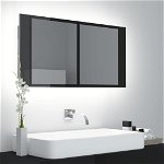 vidaXL Dulap baie cu oglindă & LED negru extralucios 90x12x45 cm acril, vidaXL