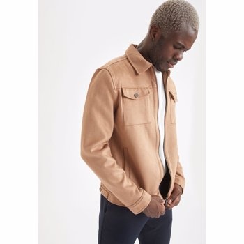 Jacheta slim fit de piele intoarsa sintetica