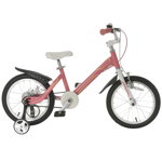 Bicicleta Copii 4-6 ani, Roti 16 Inch, Cadru Aluminiu, Roti Ajutatoare, Mars M1602C, Roz cu Design Alb