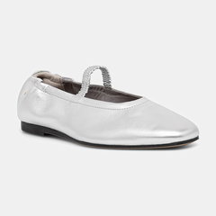 Tommy Hilfiger balerini piele SILVER LTH ELLASTIC BALLERINA, Tommy Hilfiger