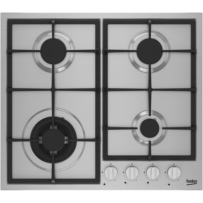 Plita incorporabila Beko HBIAG64225SX, Gaz, 4 arzatoare, Aprindere electrica integrata, Sistem de siguranta, Wok, 60 cm, Inox