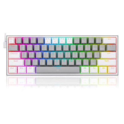 Tastatura mecanica gaming Redragon Fizz TKL K617 60%, iluminare RGB, red switches, USB type-C, Alb/Gri