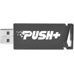 Memorie USB 3.2 Patriot PUSH+, 64 GB, profil mic, Negru