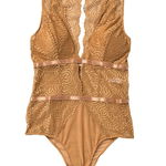 Imbracaminte Femei Oh la la Cheri Plunge Neck Open Back Lace Teddy DARK BEIGE