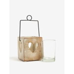 Suport pentru lumanare din lemn si sticla cu inimioara - Sass & Belle Cubic