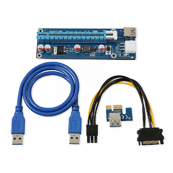 Kit grafic riser card VER006C pentru minat cu placa PCI-E 164P 1X la 16X , cablu 6pini la Sata si cablu extensie USB 3.0, PLS
