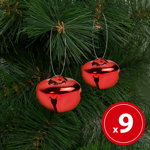 Ornament de Craciun, clopotei, metal, 20 mm, rosii, 9 piese / pachet