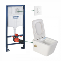 Set vas wc suspendat cu functie bideu alb si baterie inclusa auriu mat Foglia Safari, rezervor wc incastrat si clapeta alb lucios, Grohe, Foglia x Grohe