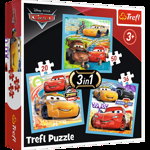 Set puzzle 3 in 1 Trefl Disney Cars, Pregatiri pentru cursa, 1x20 piese, 1x36 piese, 1x50 piese, Trefl