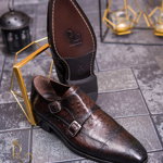 Pantofi Loafers de bărbați din piele naturala, Maro cu model - P1598, 
