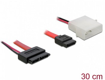 Cablu Delock Slim SATA 7+6 pin female - SATA 7 pin + 2 pin power male, 30cm