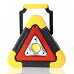 Triunghi SOS Cu Lanterna LED COB , LED Rosu , Incarcare Solara , USB , Acumulator Integrat , Galben+cadou, 