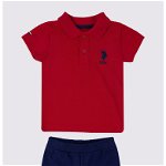U.S. Polo Assn., Set de pantaloni scurti si tricou polo, Rosu, Albastru marin, 68-74 CM