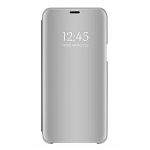 Pachet Husa Tip Carte Mirror Samsung Galaxy M21, Silver Cu Folie Sticla Upzz Glass Inclusa In Pachet
