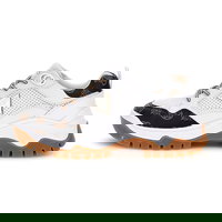 GUESS, Pantofi sport de piele ecologica si piele, Maro, Alb, 45